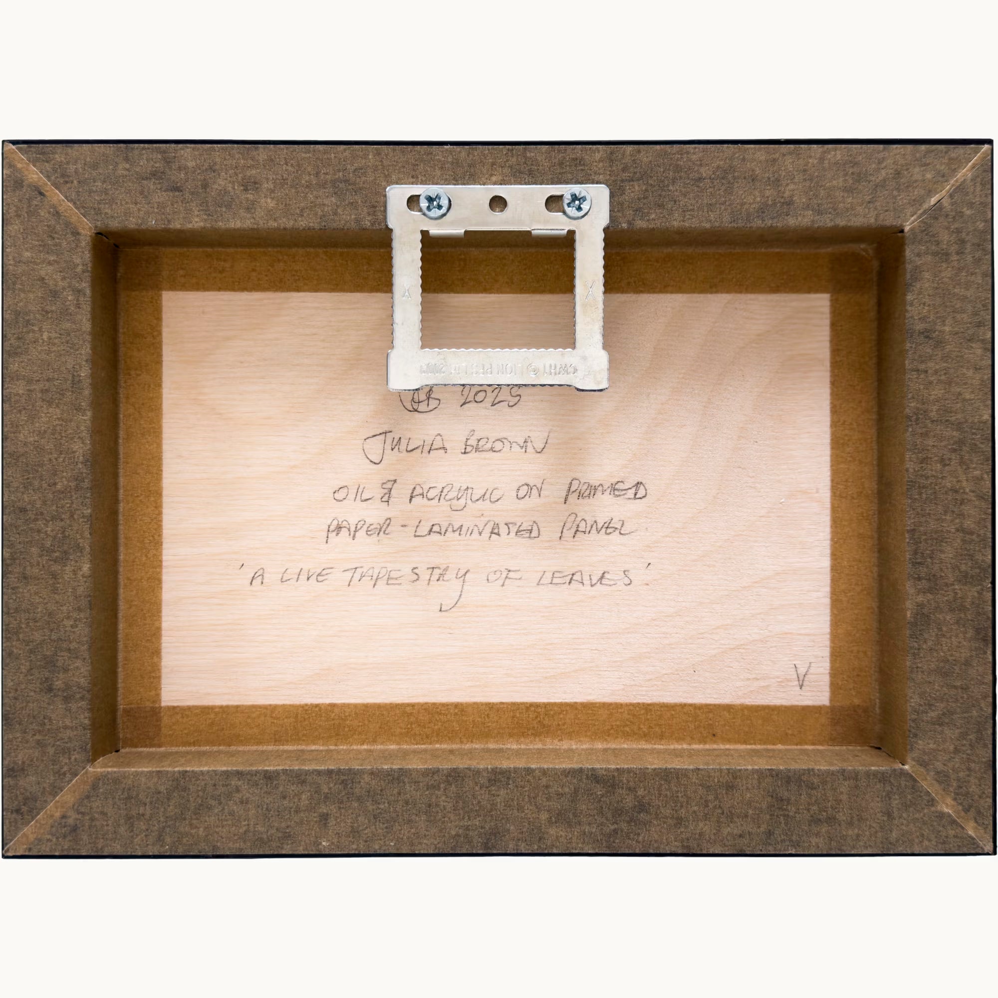 an image showing the back of A Live Tapestry of Leaves oil painting by Julia Brown