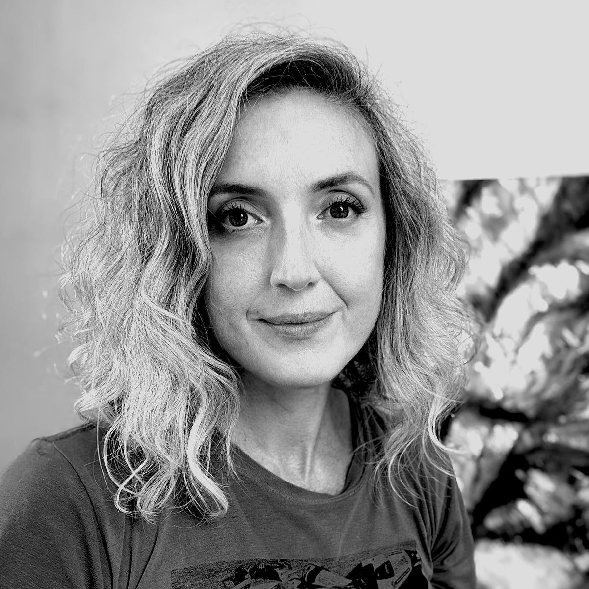 UK Contemporary artist Julia Brown black and white portrait 