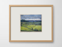 a framed artwork of fields on a white wall