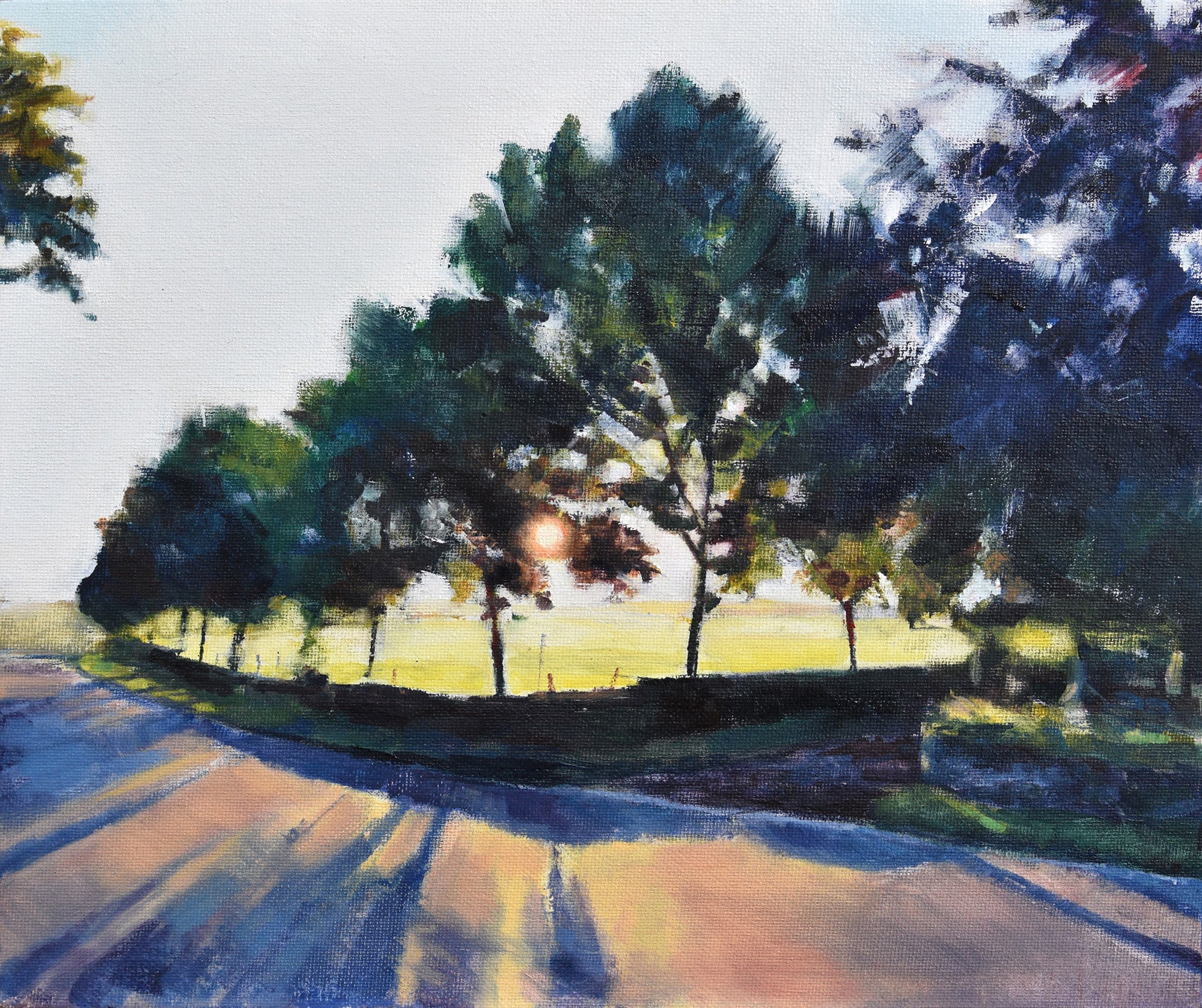 The Sunrise Cast Long Shadows, 2021, oil on panel, 10 x 12 in