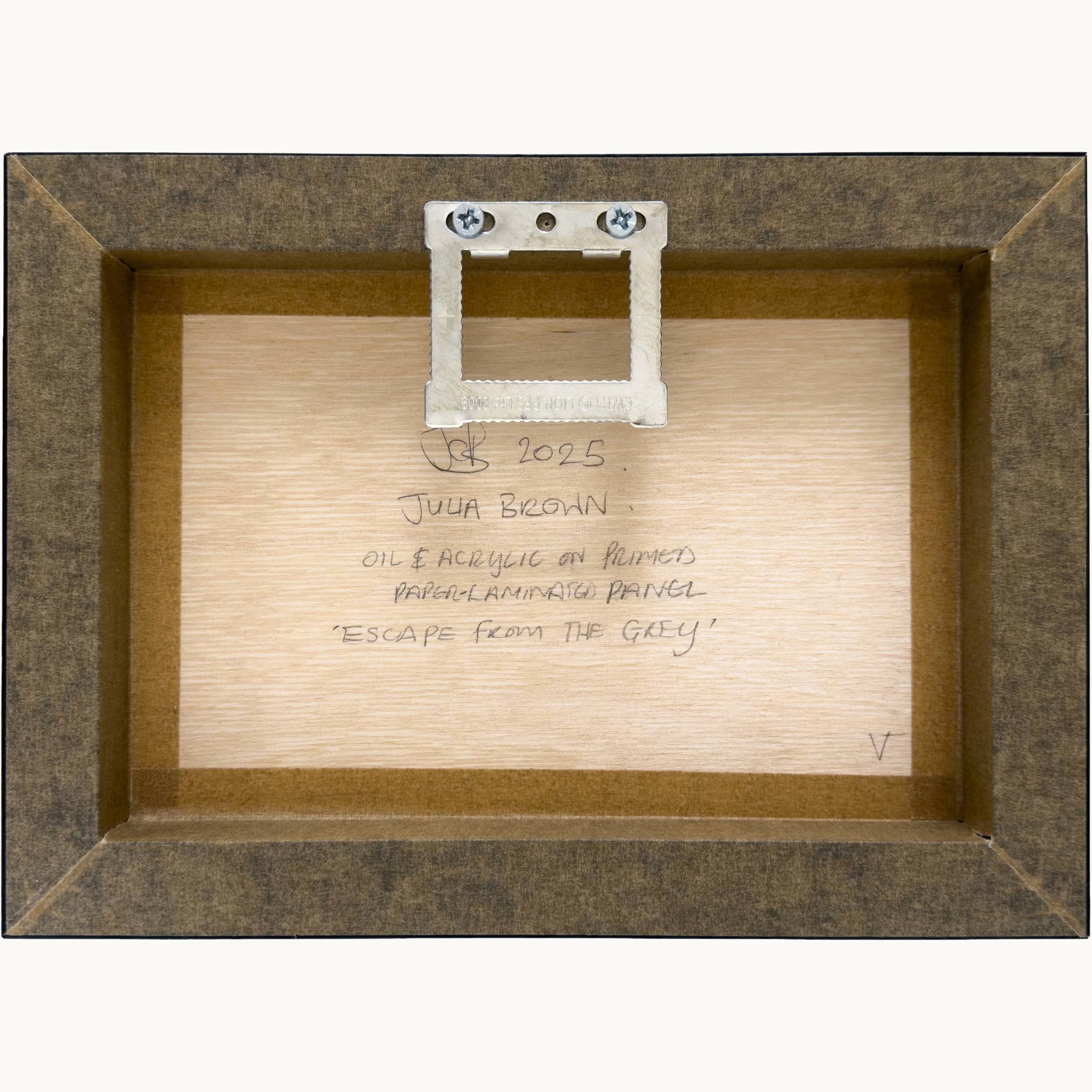 an image showing the back of Escape from the Grey oil painting by Julia Brown