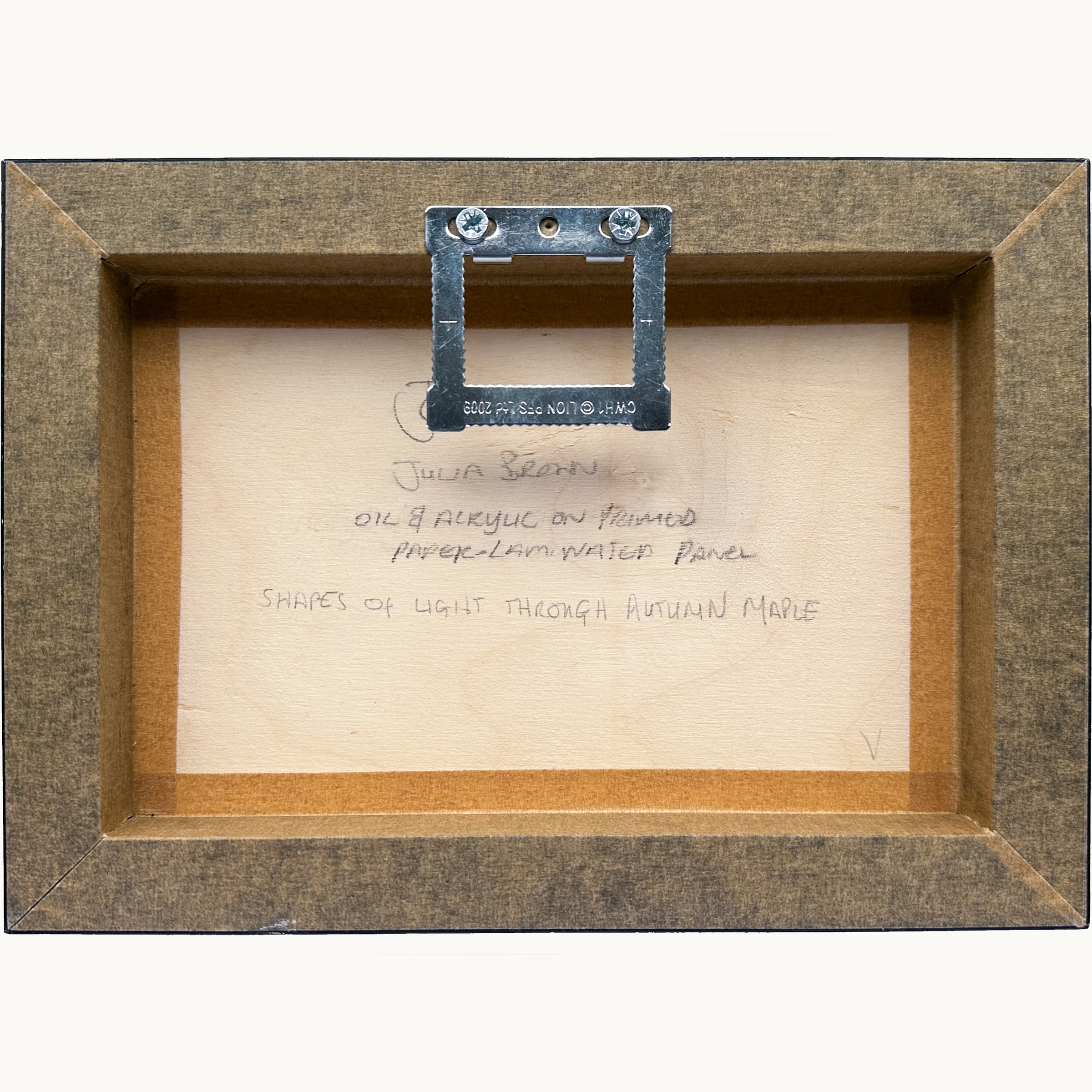 an image showing the back of Shapes of Light Through Autumn Maple oil painting by Julia Brown